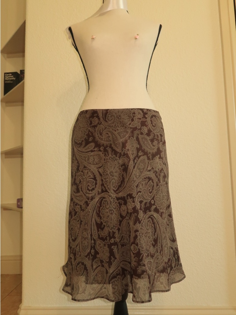 Vintage Express Brown Paisley A-Line Midi Skirt Ralph Lauren Kathy Lee Grunge